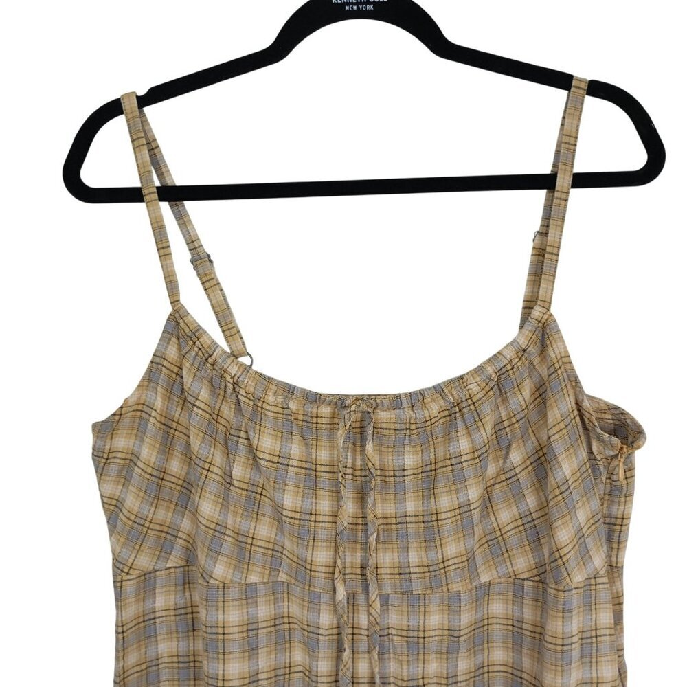 Y2K Urban Outfitters Mini Dress Yellow Plaid Adjustable Strap Size L Womens - Picture 3 of 10